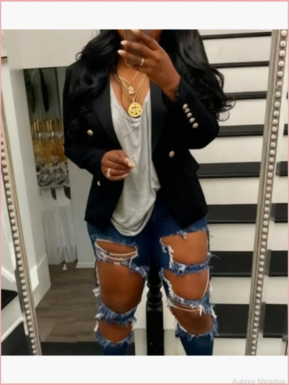 Long Sleeve Double Breasted Cropped Blazer Jacket with Pockets